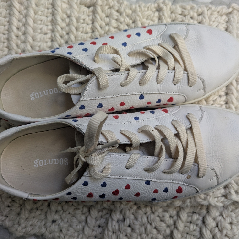 Soludos White Sneakers with Heart Pattern